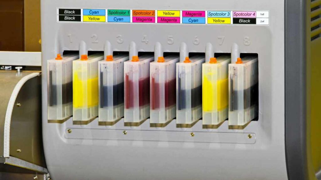 Different colored inks cartridges in a printer represnting the query: Why is my sublimation faded ?