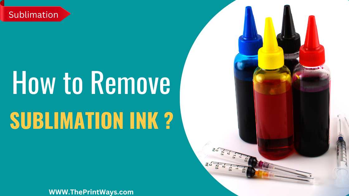 An illustration of 4 colors Sublimation inks with filling syringes with the text written on the left : How to remove sublimation ink ?