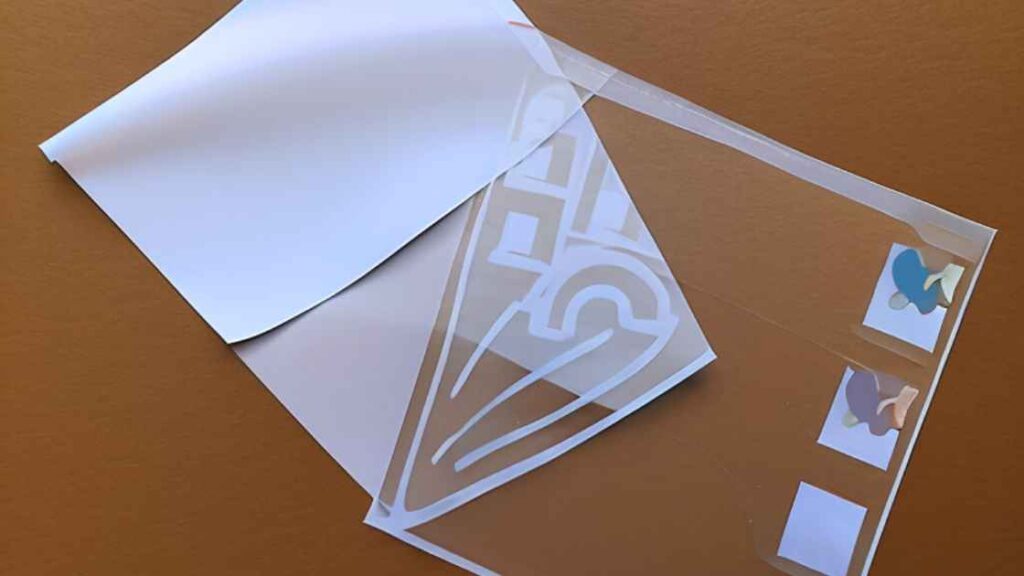 A transparent or clear sticker representing the query: Is printing on black paper possible with transparent sticker? or How to print white ink on black paper with clear sticker.