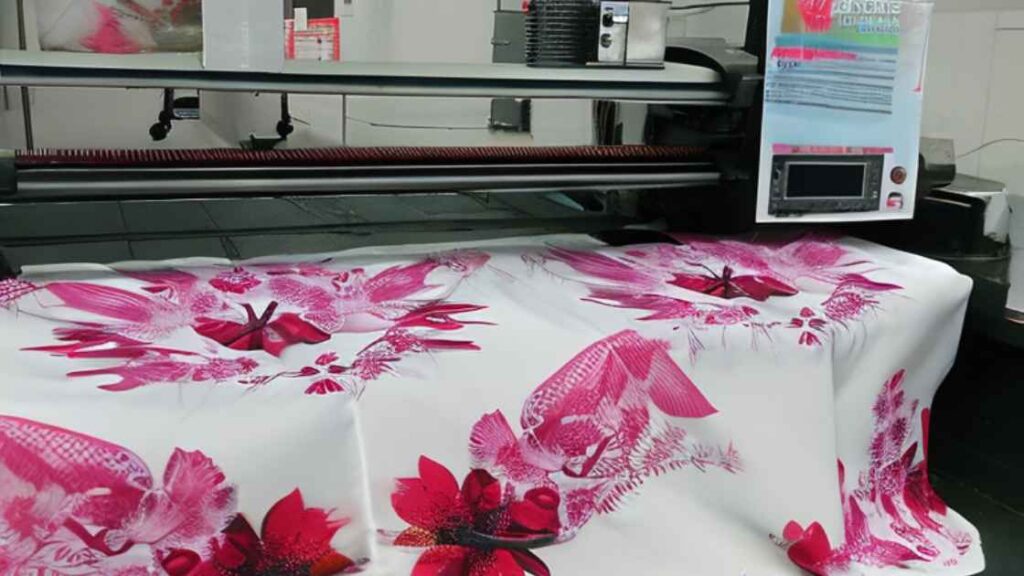 A stylish pink flowers print on nylon fabric representing the query: Can you sublimate on nylon ? Or is it possible to sublimate on nylon?
