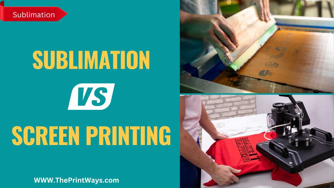An illustration of comparison between Sublimation and Screen printing representing the query: Sublimation Vs Screen printing. Or Screen print Vs Sublimation. Or Screen printing Vs Sublimation. Or Sublimation printing Vs Screen printing. Or Difference between sublimation and screen print. Or Sublimation Vs screen print. Or Difference between screen printing and Sublimation. Or Difference between sublimation and screen printing.