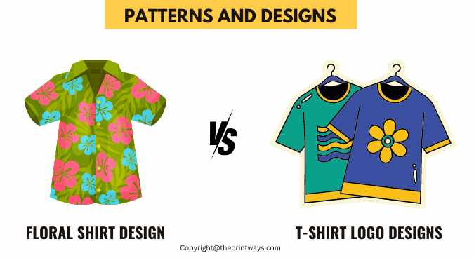 An illustration of comaprison between different types of patterns and designs of shirt and t shirt representing the queries: What is the difference between shirt and t shirt ? or What's the difference between shirt and t shirt ? Or What's the difference between Tshirt and Shirt ? Or Difference between tshirt and shirt ? Or Shirt and t shirt difference ? Or Shirt Tshirt difference ? Or Tshirt Vs Shirt ? Or T shirt vs Shirt ? Or Shirt and T Shirt differences. Or Shirt vs T shirt.